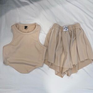 Beige Sleeveless Top and Skirt Set